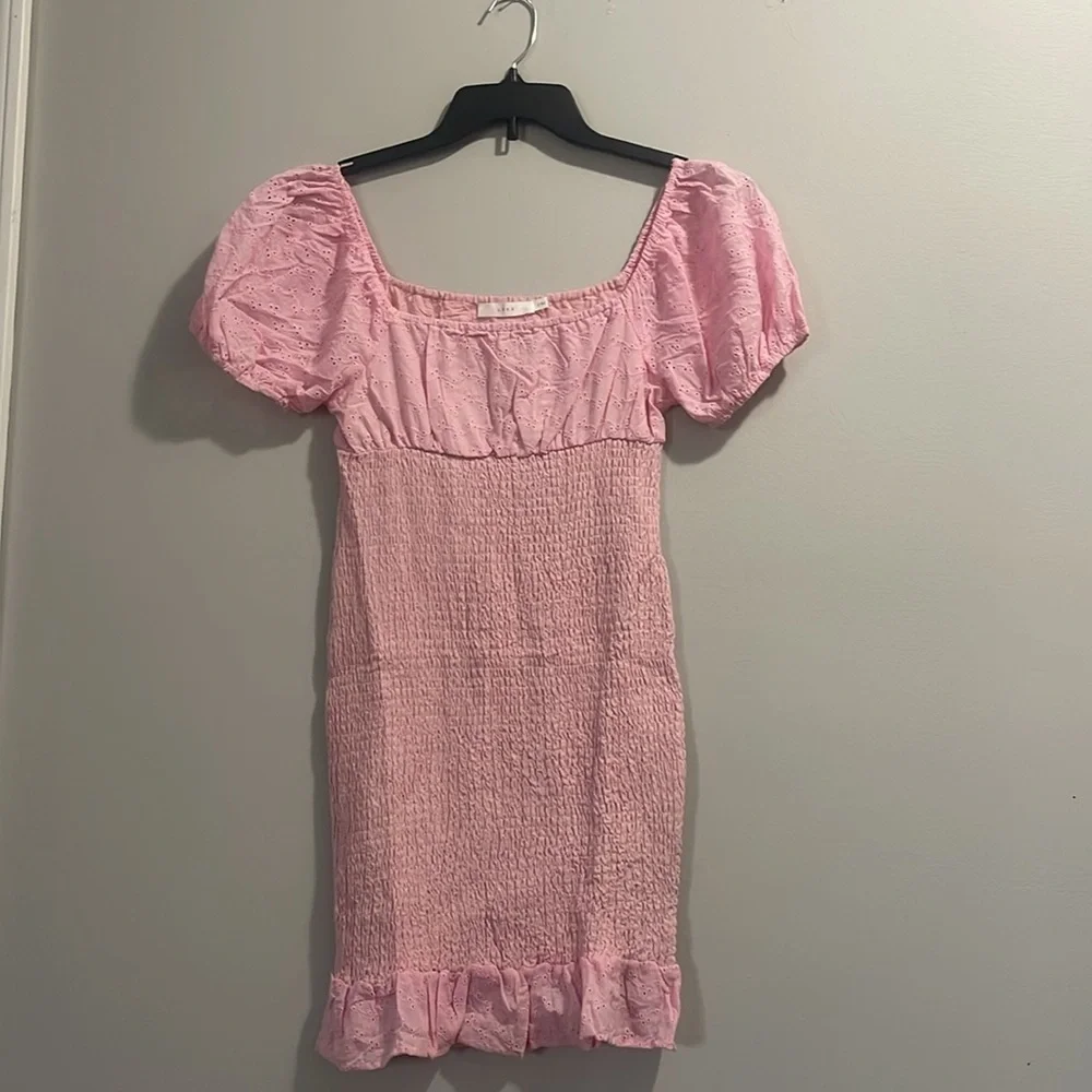 Lush Pink Cinched Puff Sleeve Mini Dress - Picture 3 of 9